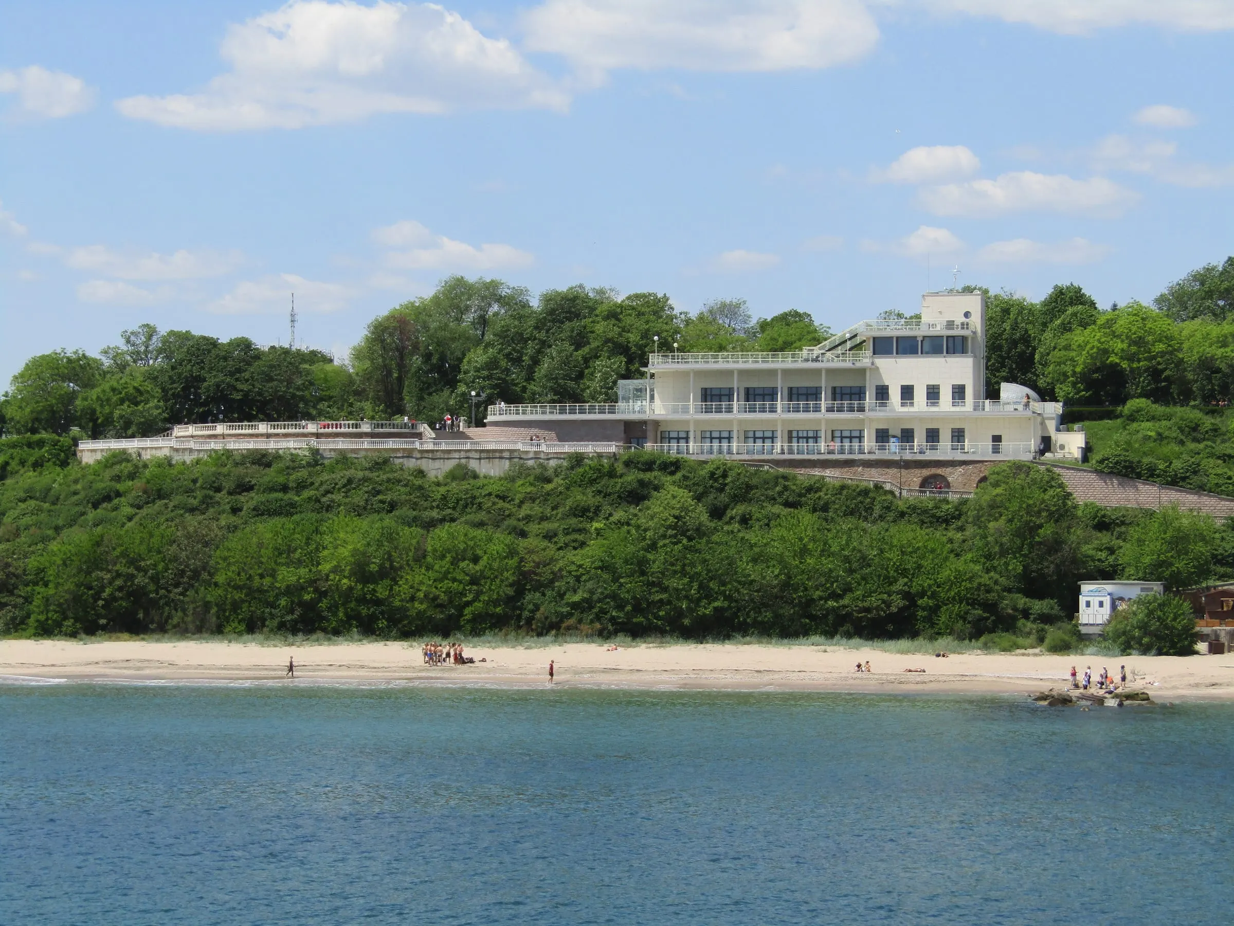 The Sea Casino cultural centre on the green clifftop above the city beach in Burgas