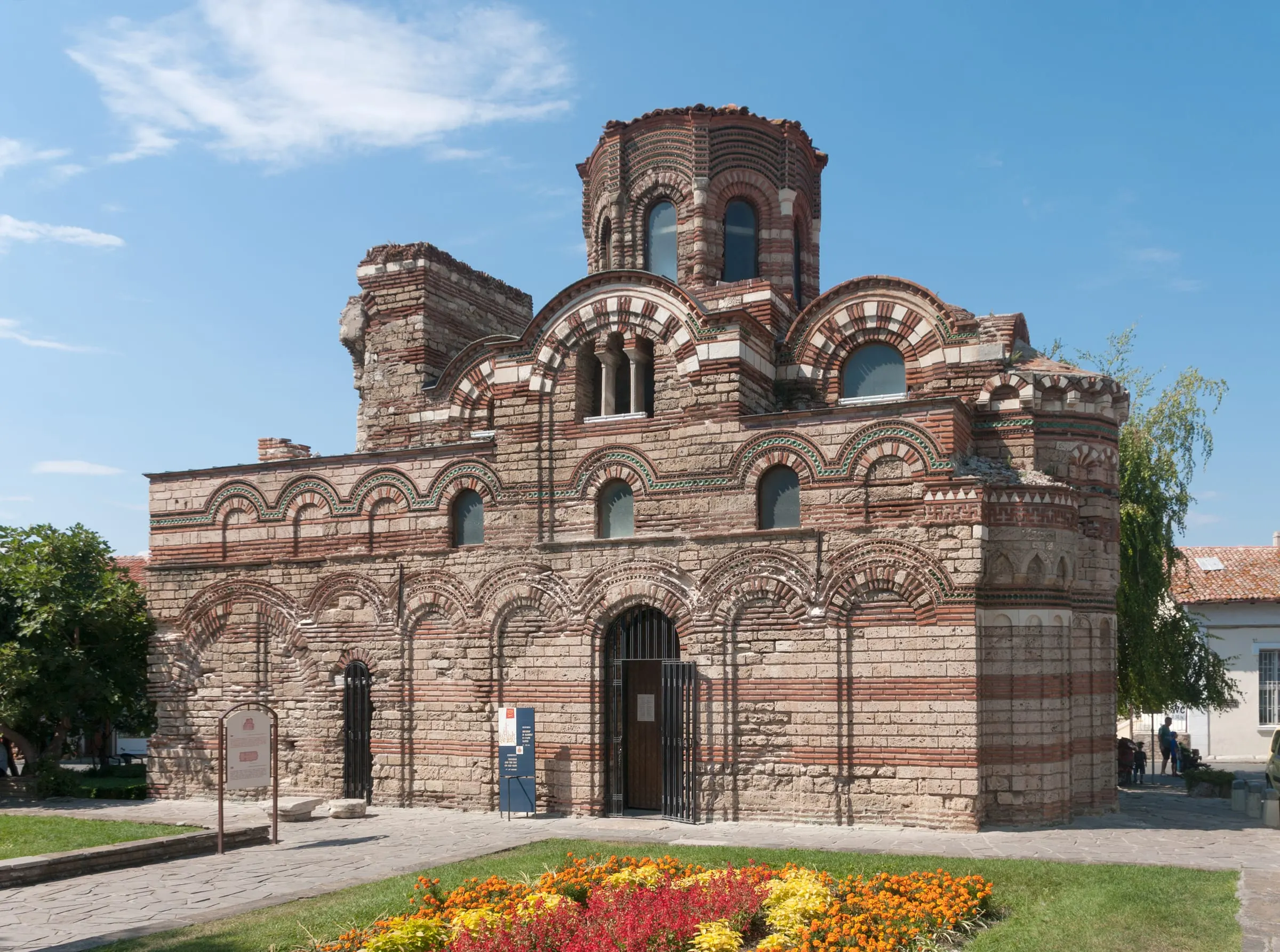 The Church of Christ Pantocrator in Nessebar, with banded brick and ceramic decoration